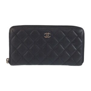 CHANEL Coco Mark Matelassé Black Leather Long Wallet with Silver Hardware for...